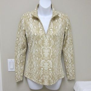 NEW! J.McLaughlin Isles Top Bedford Quarter Zip Long Sleeve Tan Snake Print XS